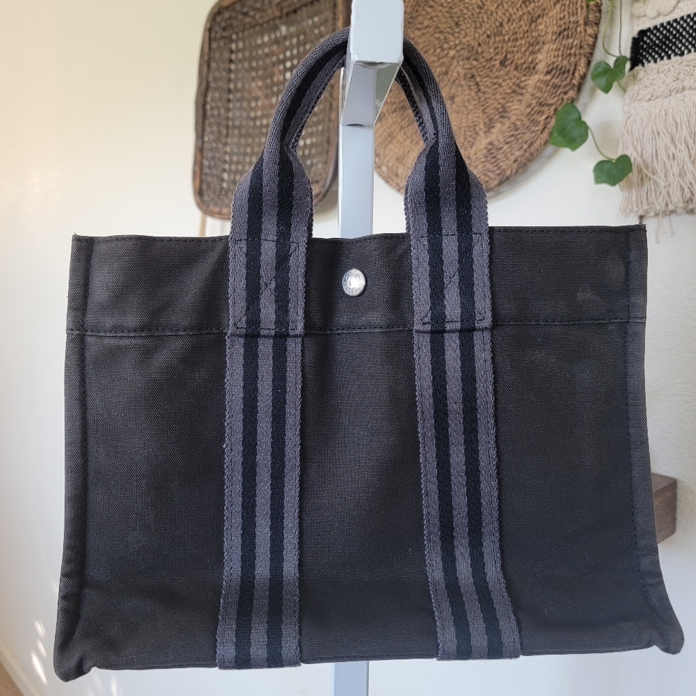 Hermès Grey & Black Toile Fourre Tout PM Small Mini Canvas Tote Bag
